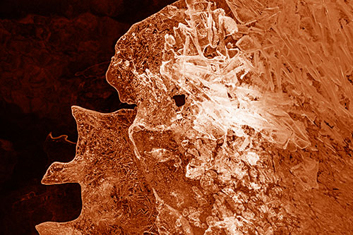 Two Faced Optical Illusion Ice Face Hanging Above River (Orange Shade Photo)