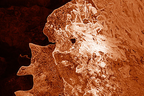 Two Faced Optical Illusion Ice Face Hanging Above River (Orange Shade)