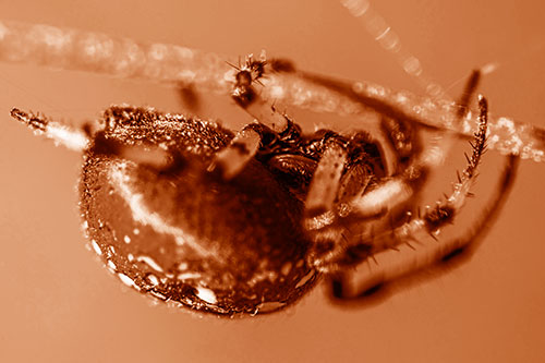 Upside Down Furrow Orb Weaver Spider Crawling Along Stem (Orange Shade)