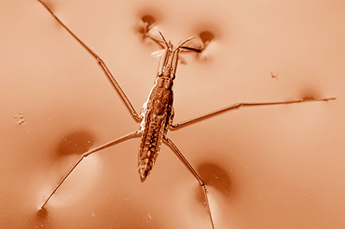 Water Strider Perched Atop Calm River (Orange Shade Photo)