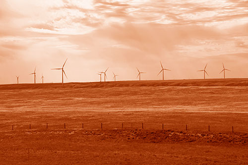 Wind Turbines Scattered Along The Prairie Horizon (Orange Shade Photo)