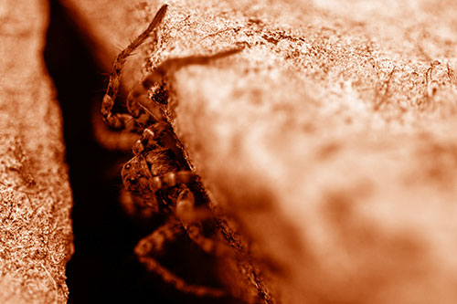 Wolf Spider Peeking Out Rock Crevice (Orange Shade)