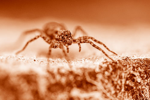 Wolf Spider Standing Along Rock Edge (Orange Shade)
