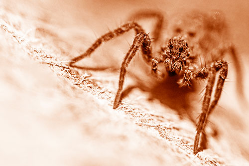 Wolf Spider Watching Among Sloping Rock (Orange Shade)