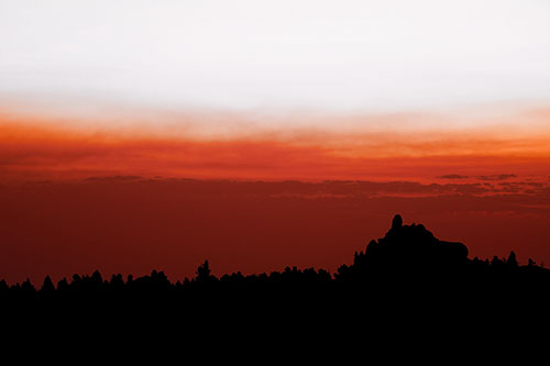 Blood Cloud Sunrise Behind Mountain Range Silhouette (Orange Tint Photo)