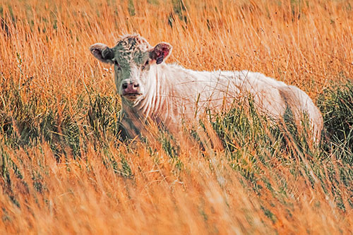 Curious Cow Awakens From Nap (Orange Tint Photo)