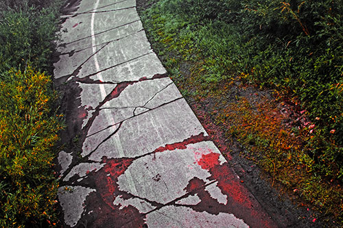 Curving Muddy Concrete Cracked Sidewalk (Orange Tint Photo)