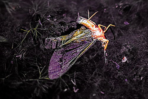 Dead Mayfly Rests Among Shallow Shore (Orange Tint)