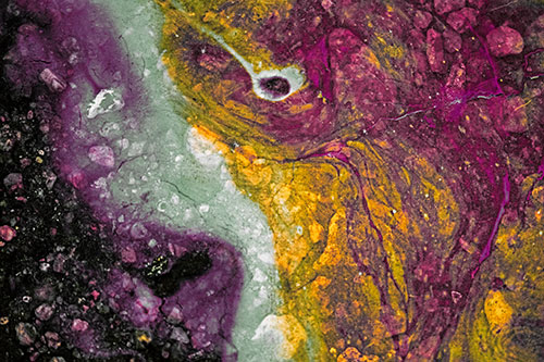 Distressed Oil Face Swirling Among Rocky Shore (Orange Tint)