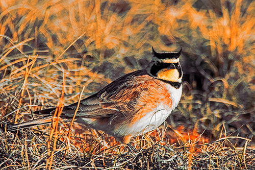 Eye Contact With A Horned Lark (Orange Tint Photo)