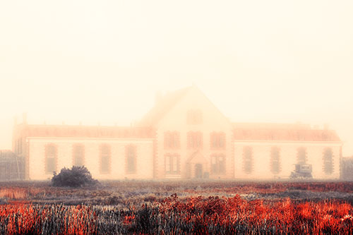 Heavy Fog Consumes State Penitentiary (Orange Tint Photo)