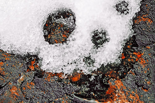 Ice Skull Snow Face Melting Atop Rock (Orange Tint Photo)
