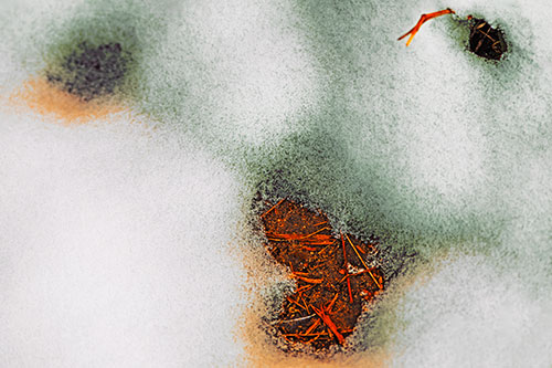 Joyful Soil Face Appears Beneath Melting Snow (Orange Tint Photo)