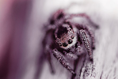 Jumping Spider Resting Atop Wood Stick (Orange Tint Photo)