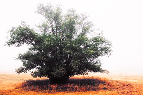 Lone Tree Standing Among Fog (Orange Tint Photo)