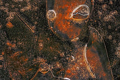 Mouthless Alien Ice Figure Forms Among Frozen River Water (Orange Tint)
