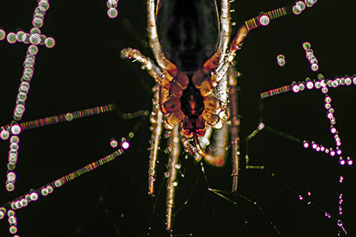 Orb Weaver Spider Dangling Downwards Among Web (Orange Tint Photo)