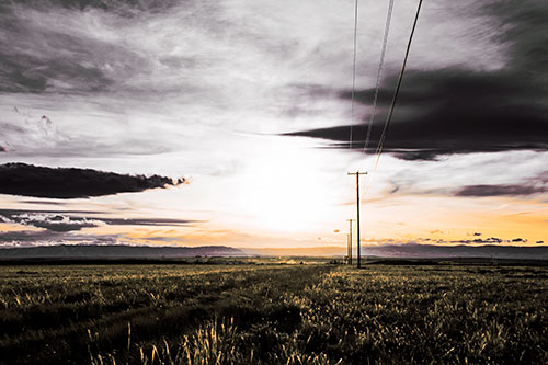 Powerline Prairie To Peak Sunset (Orange Tint Photo)