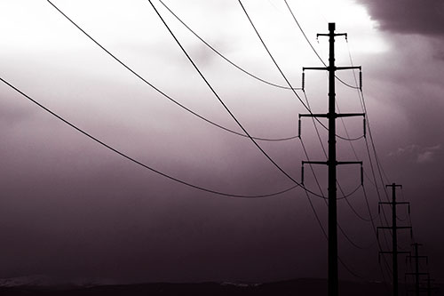 Powerlines Receding Into Thunderstorm (Orange Tint Photo)