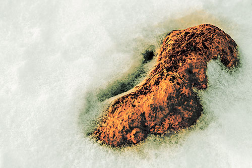Rock Emerging From Melting Snow (Orange Tint Photo)