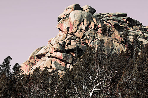 Rock Formations Rising Above Treeline (Orange Tint Photo)