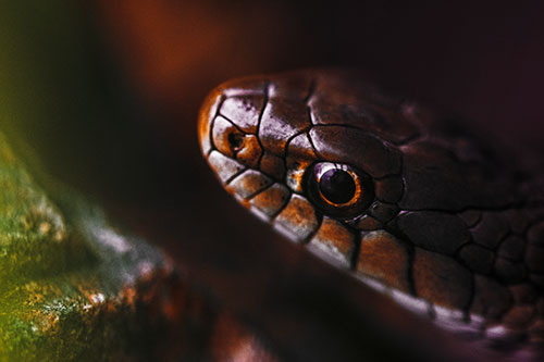 Scared Garter Snake Makes Appearance (Orange Tint Photo)