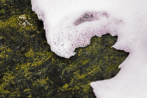 Screaming Snow Face Slowly Melting Atop Rock Surface (Orange Tint Photo)