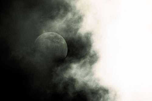 Smearing Mist Clouds Consume Moon (Orange Tint Photo)
