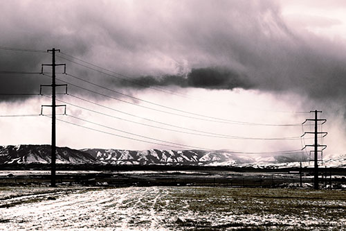 Snowstorm Brews Beyond Powerlines (Orange Tint Photo)