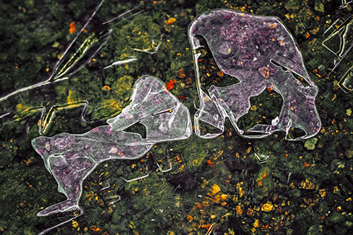 Translucent Frozen Big Eyed Alien Ice Bubble Figure Atop River (Orange Tint Photo)