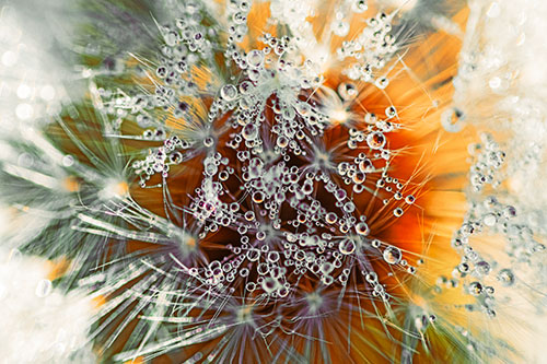 Water Dew Bubbles Among Dandelion Fluff (Orange Tint)