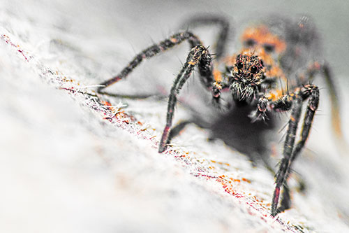Wolf Spider Watching Among Sloping Rock (Orange Tint)