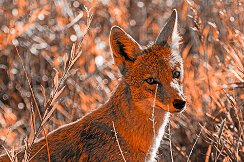 Bashful Coyote Spots Human (Orange Tone Photo)