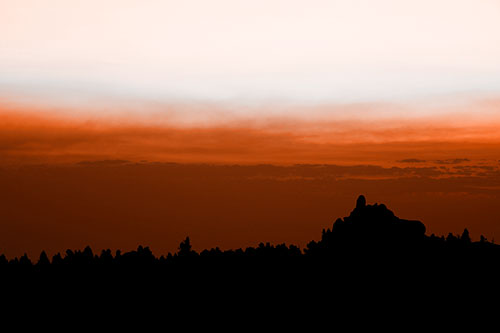 Blood Cloud Sunrise Behind Mountain Range Silhouette (Orange Tone Photo)