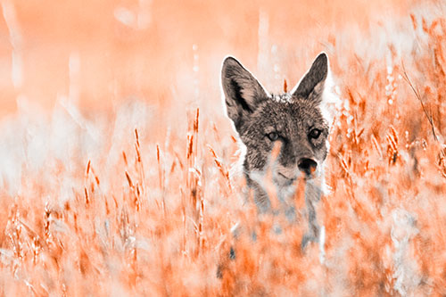 Coyote Peeking Head Above Feather Reed Grass (Orange Tone)