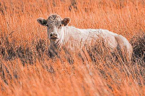 Curious Cow Awakens From Nap (Orange Tone Photo)