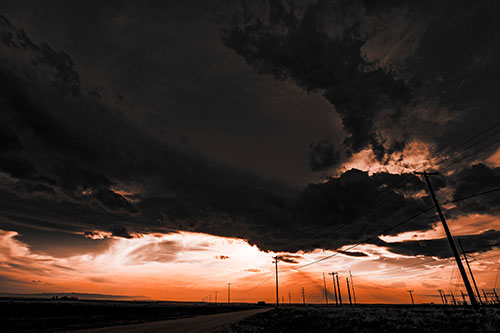 Dark Cloud Powerline Sunset (Orange Tone Photo)