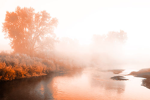 Dense Fog Blankets Distant River Bend (Orange Tone Photo)