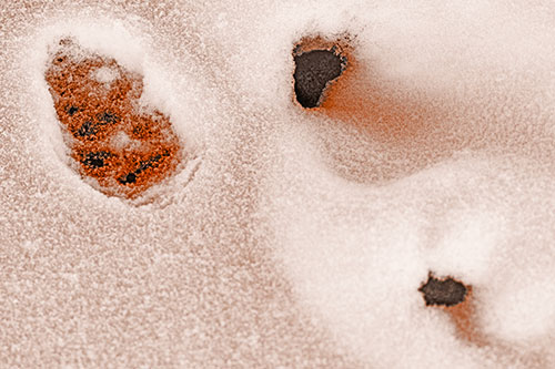 Footprint Eye Snow Face Atop Rock Surface (Orange Tone)