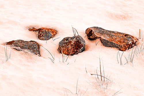 Four Big Rocks Buried In Snow (Orange Tone Photo)