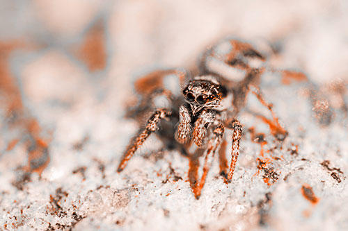 Hairy Jumping Spider Enjoying Sunshine (Orange Tone Photo)