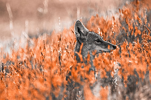 Hidden Coyote Watching Among Feather Reed Grass (Orange Tone)