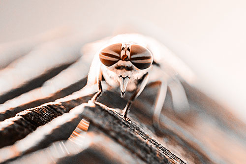Horse Fly Perched Along Sloping Wood (Orange Tone)