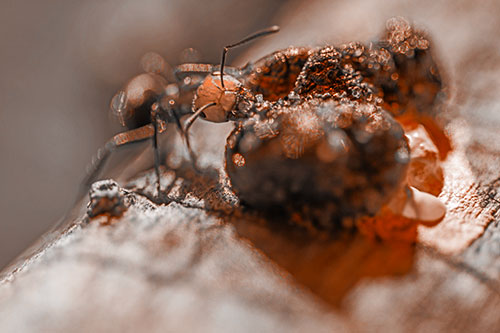 Hungry Carpenter Ant Tears Food Using Mandible Jaws (Orange Tone Photo)