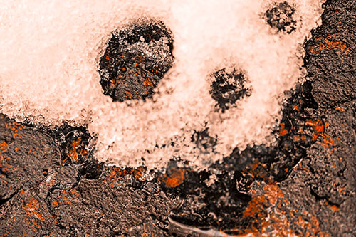 Ice Skull Snow Face Melting Atop Rock (Orange Tone Photo)