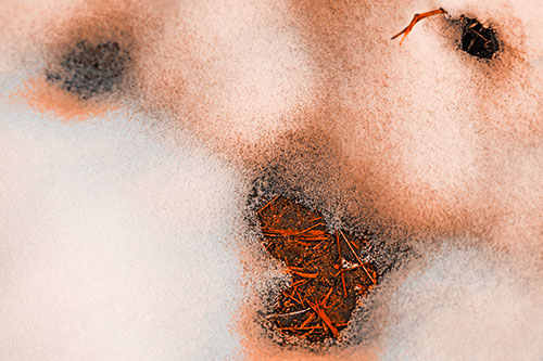 Joyful Soil Face Appears Beneath Melting Snow (Orange Tone Photo)