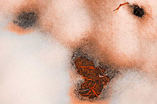 Joyful Soil Face Appears Beneath Melting Snow (Orange Tone)