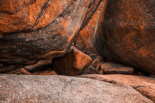 Large Crowded Boulders Leaning Against One Another (Orange Tone)