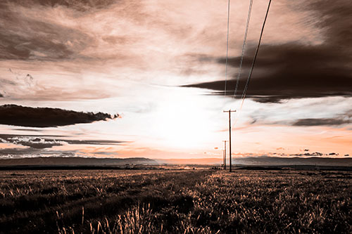 Powerline Prairie To Peak Sunset (Orange Tone Photo)