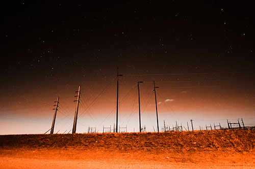 Powerlines Among The Night Stars (Orange Tone Photo)